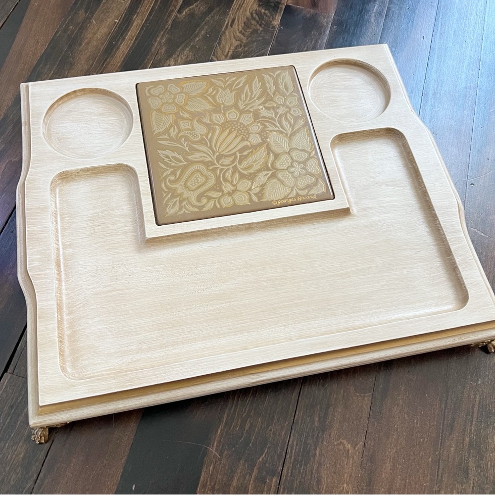 Vintage Georges Briard Wooden Serving/Vanity Tray Tile Gold Tone